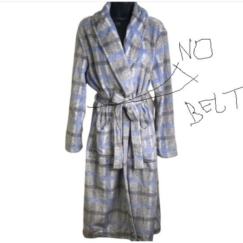 NWT NO BELT Nicole Miller Men Robe for Winter Gray Plaid color size S Sleepwear
